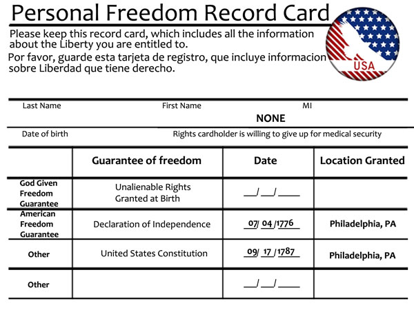 Personal Freedom Record Card